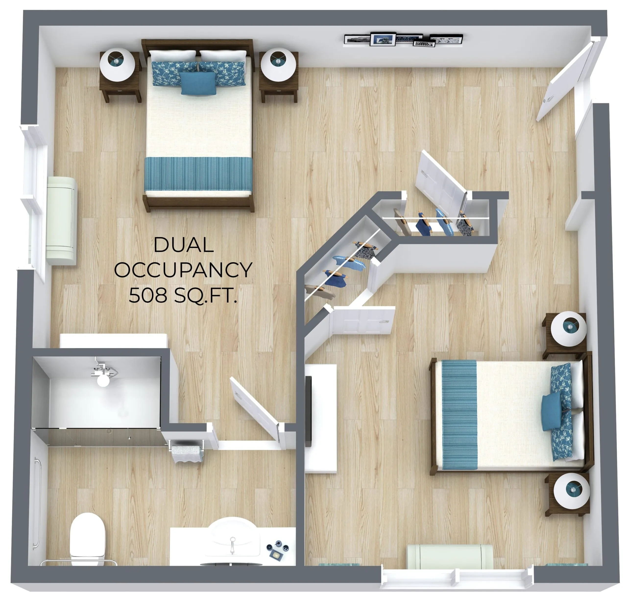 Dual occupancy 508 sqft floor plan