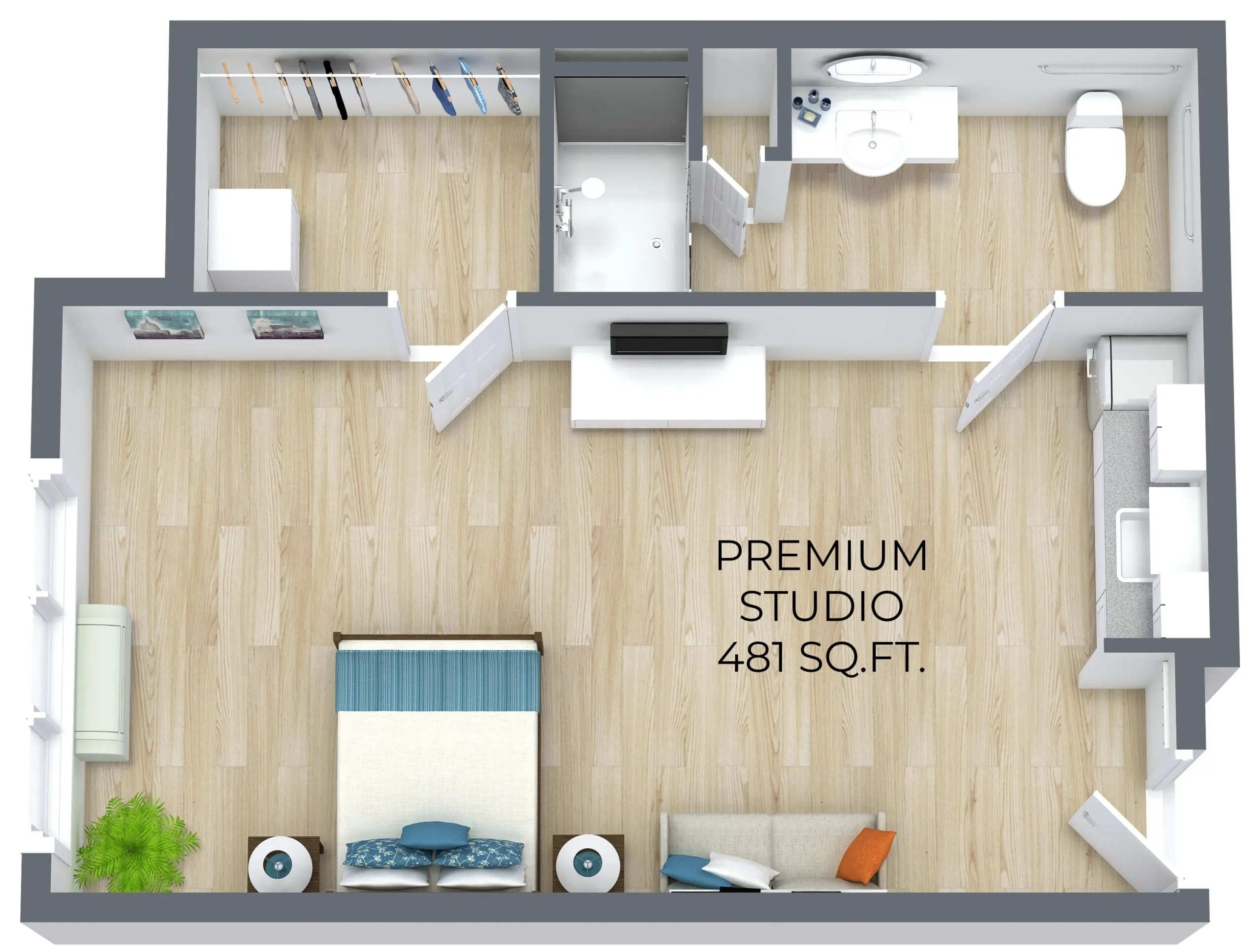 Premium Studio 481 sqft floor plan
