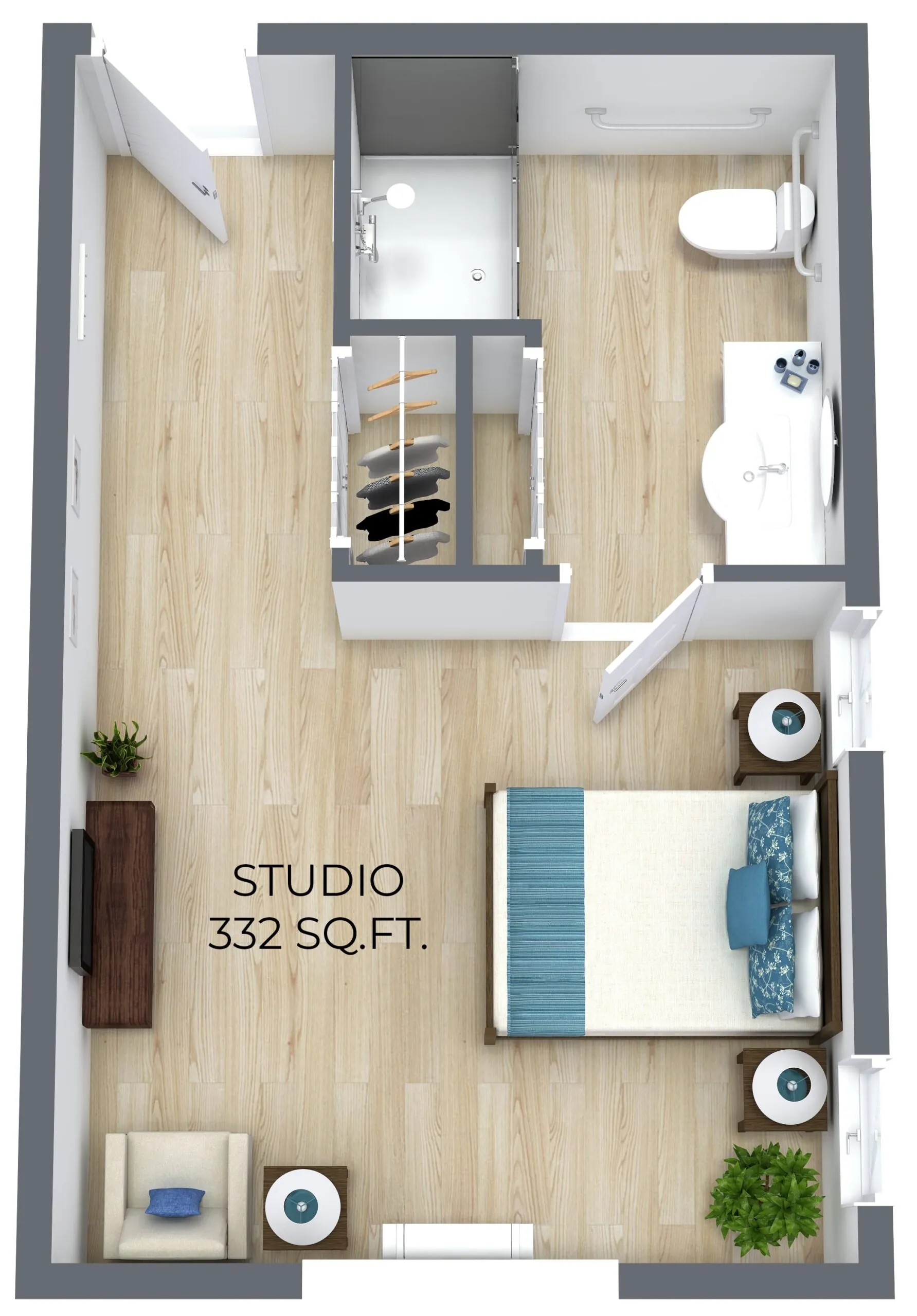 Studio 332 sqft floor plan